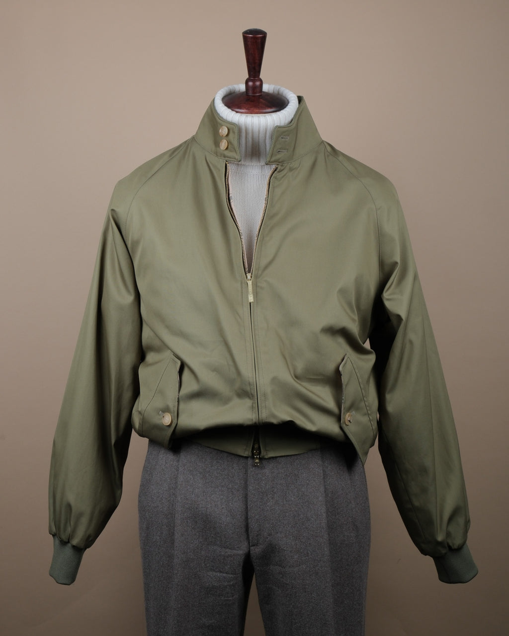 Olive Cotton Gabardine Harrington Jacket