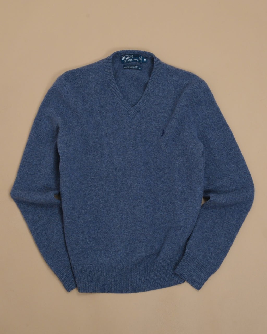 Blue Melange Wool V-Neck Sweater