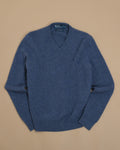 Blue Melange Wool V-Neck Sweater