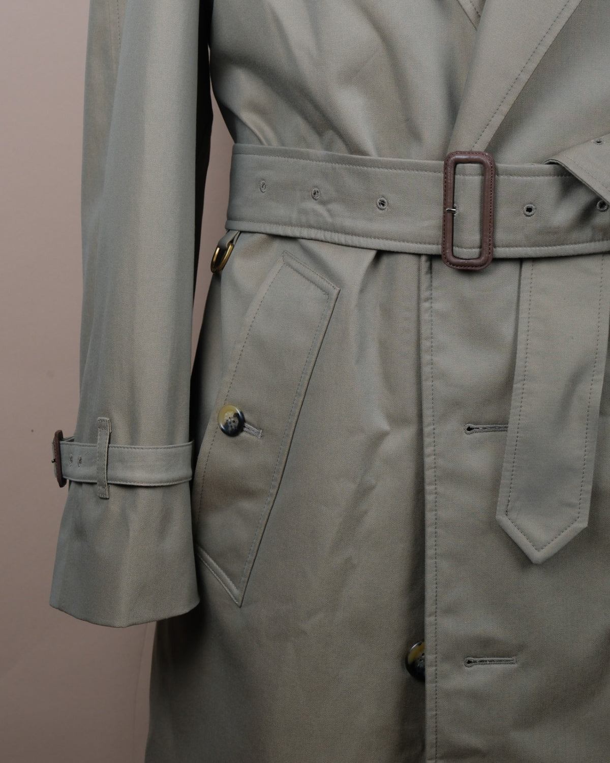 Sage Cotton Gabardine Raglan DB. Trenchcoat