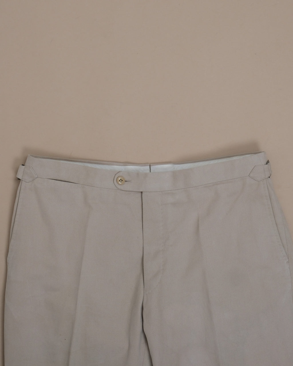 Beige Mid-Rise Cotton Twill Slacks