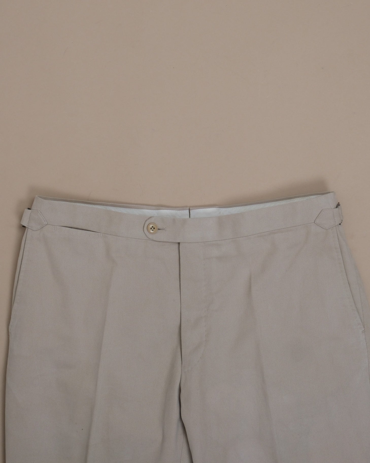 Beige Mid-Rise Cotton Twill Slacks