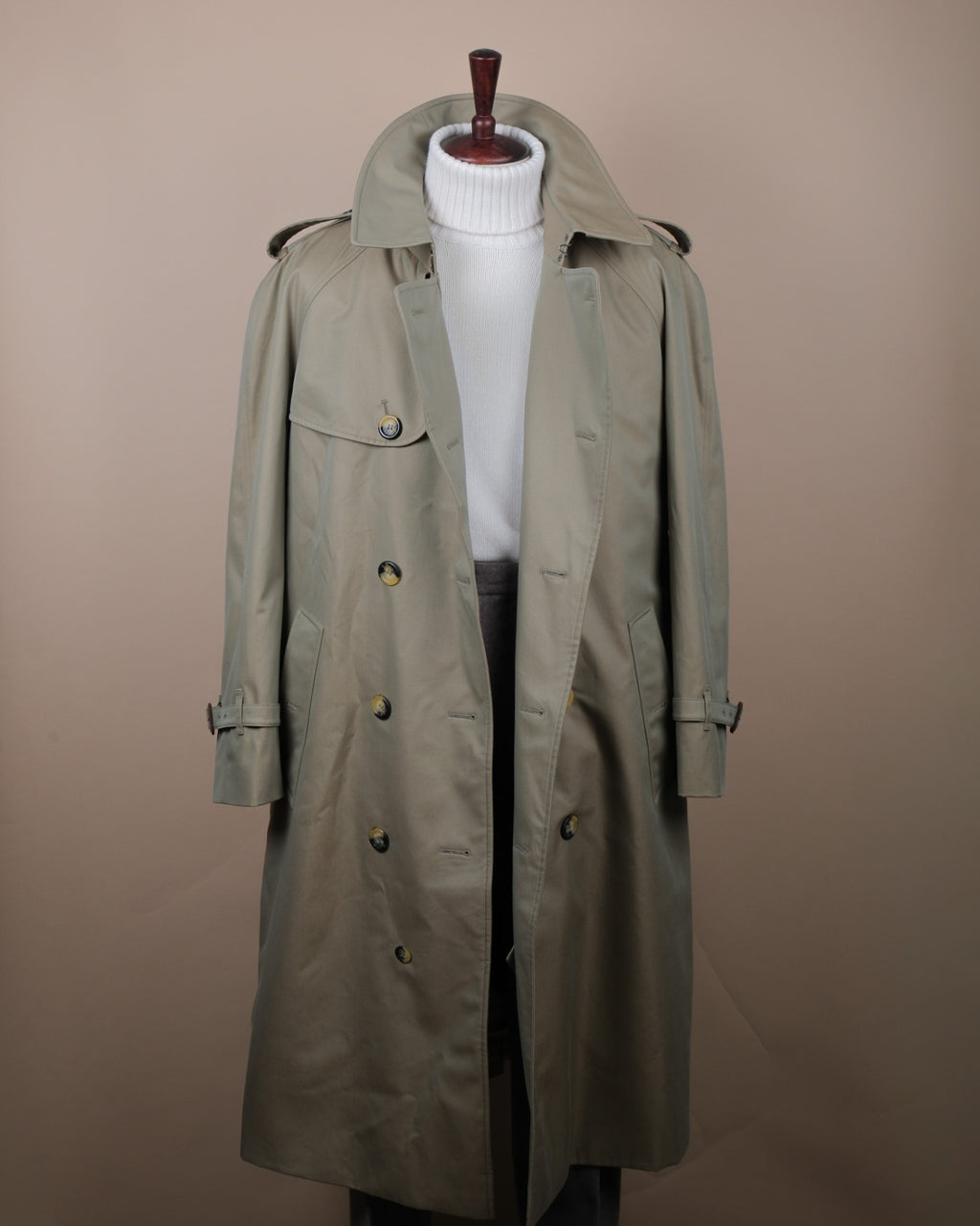 Sage Cotton Gabardine Raglan DB. Trenchcoat