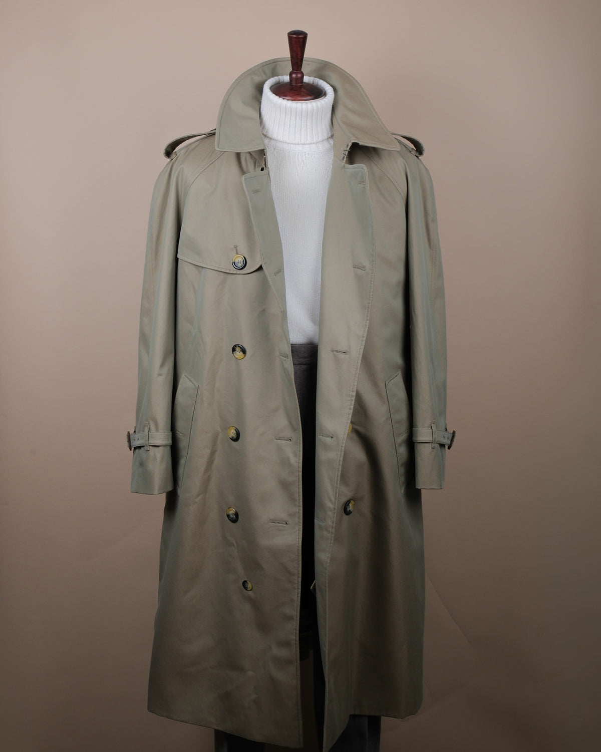 Sage Cotton Gabardine Raglan DB. Trenchcoat