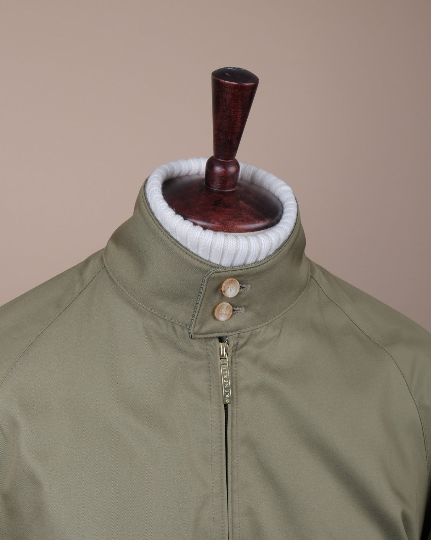 Olive Cotton Gabardine Harrington Jacket