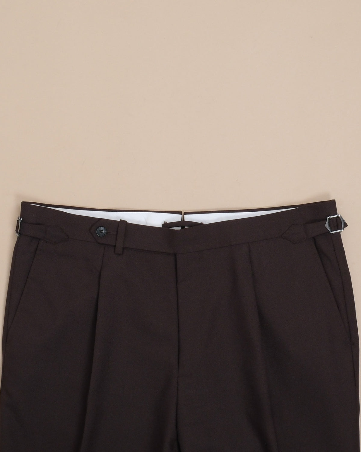 Dark Brown High-Twist Wool High-Rise Pleated Trousers