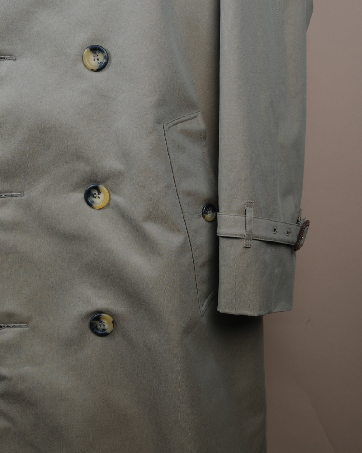 Sage Cotton Gabardine Raglan DB. Trenchcoat