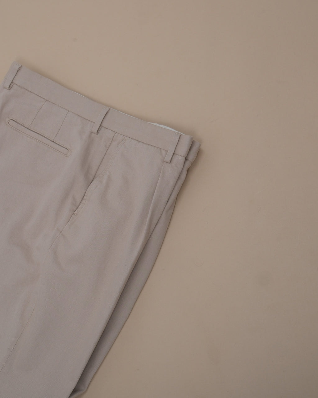 Beige Cotton Twill High-Rise Pleated Trousers