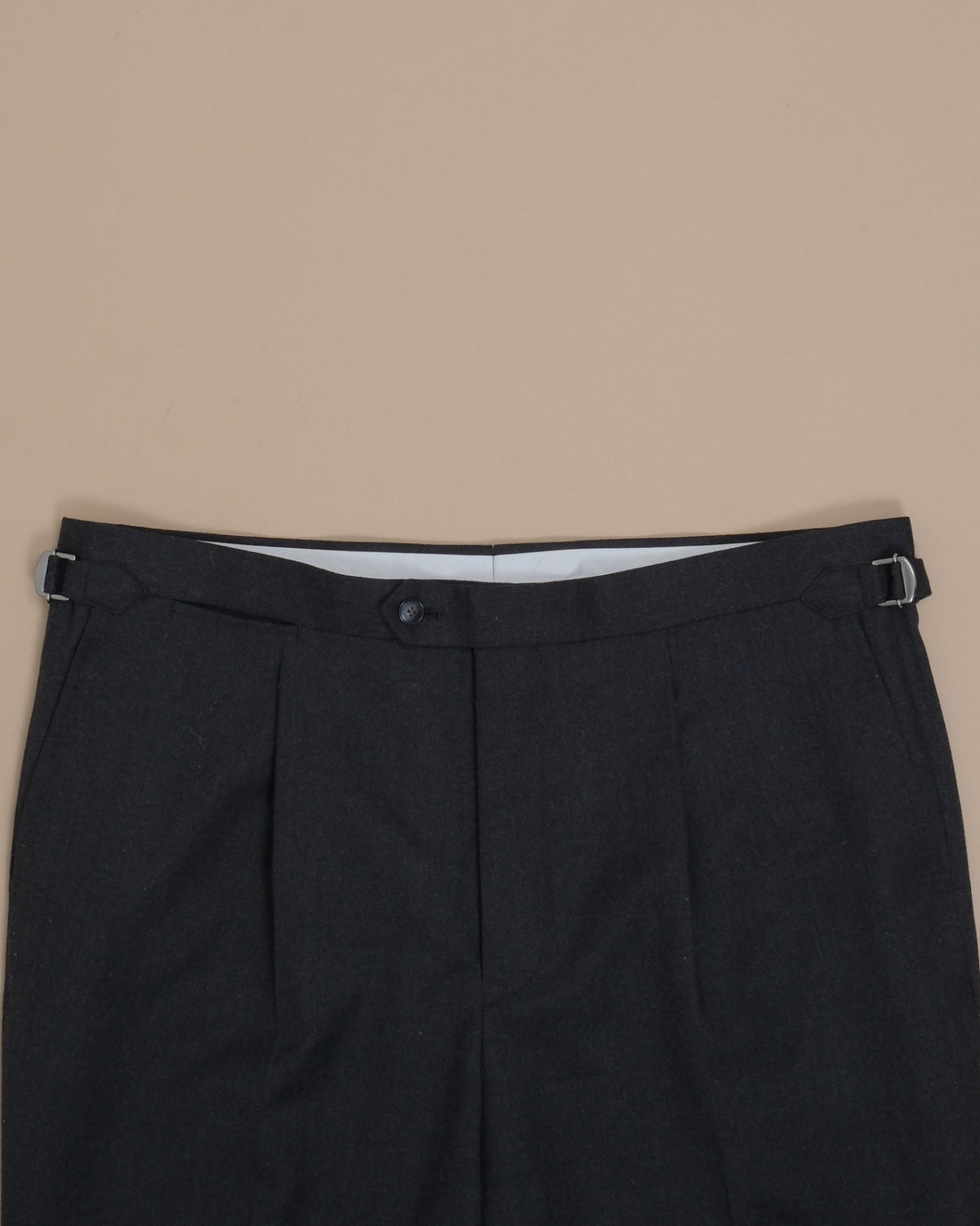 Anthracite Woollen Flannel High-Rise Pleated Trousers