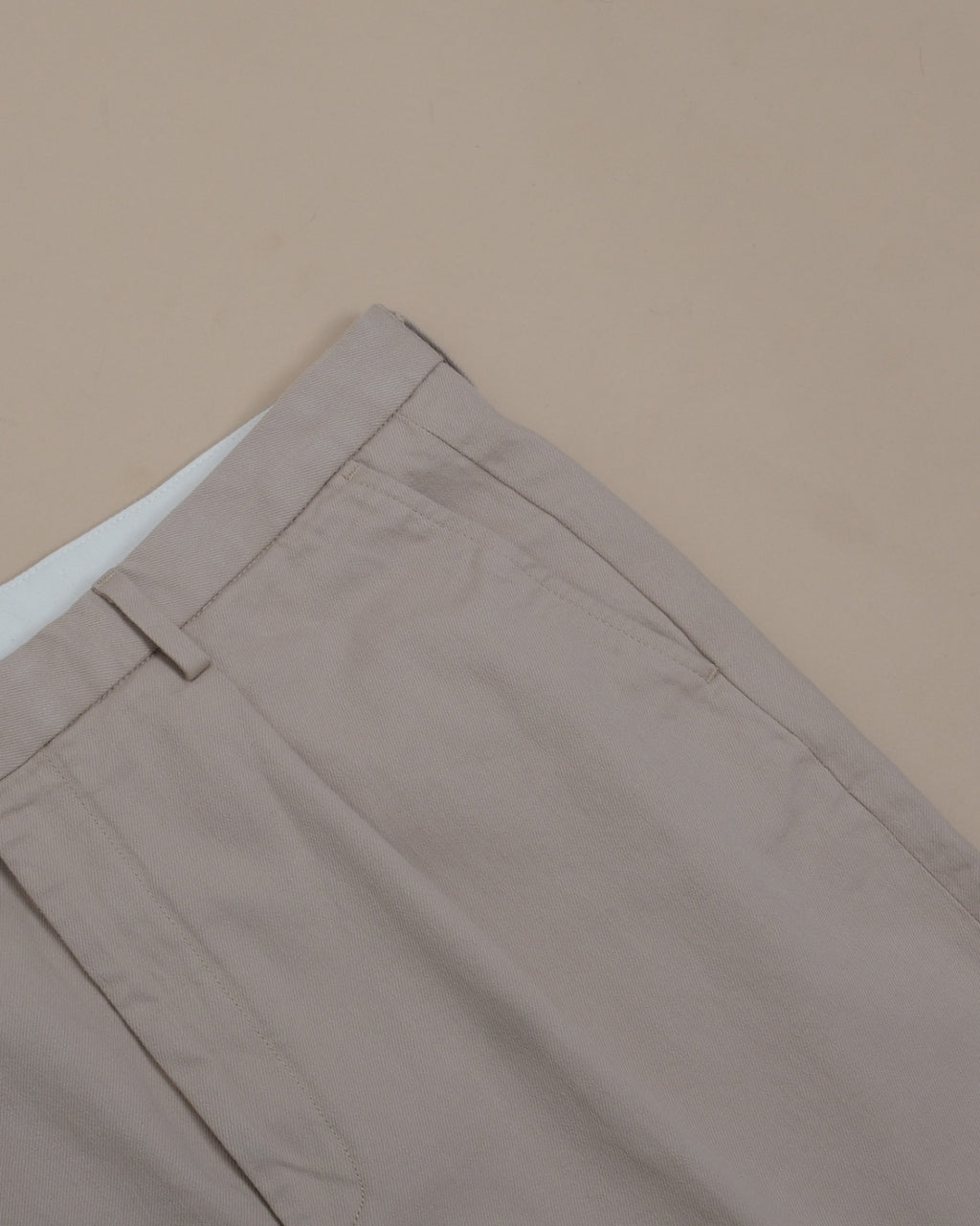 Beige Cotton Twill High-Rise Pleated Trousers