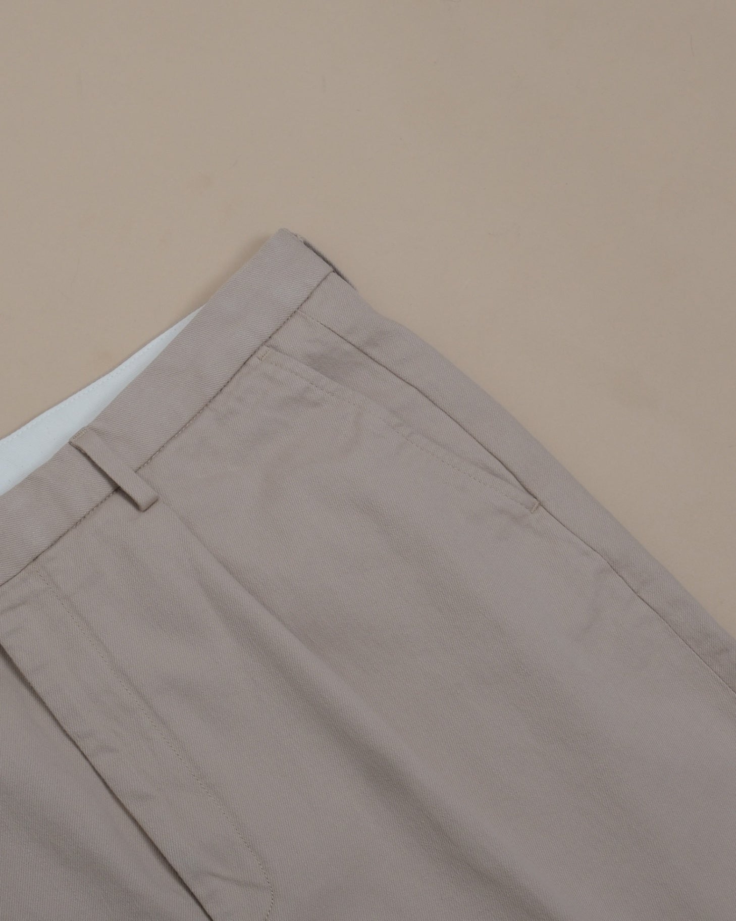 Beige Cotton Twill High-Rise Pleated Trousers