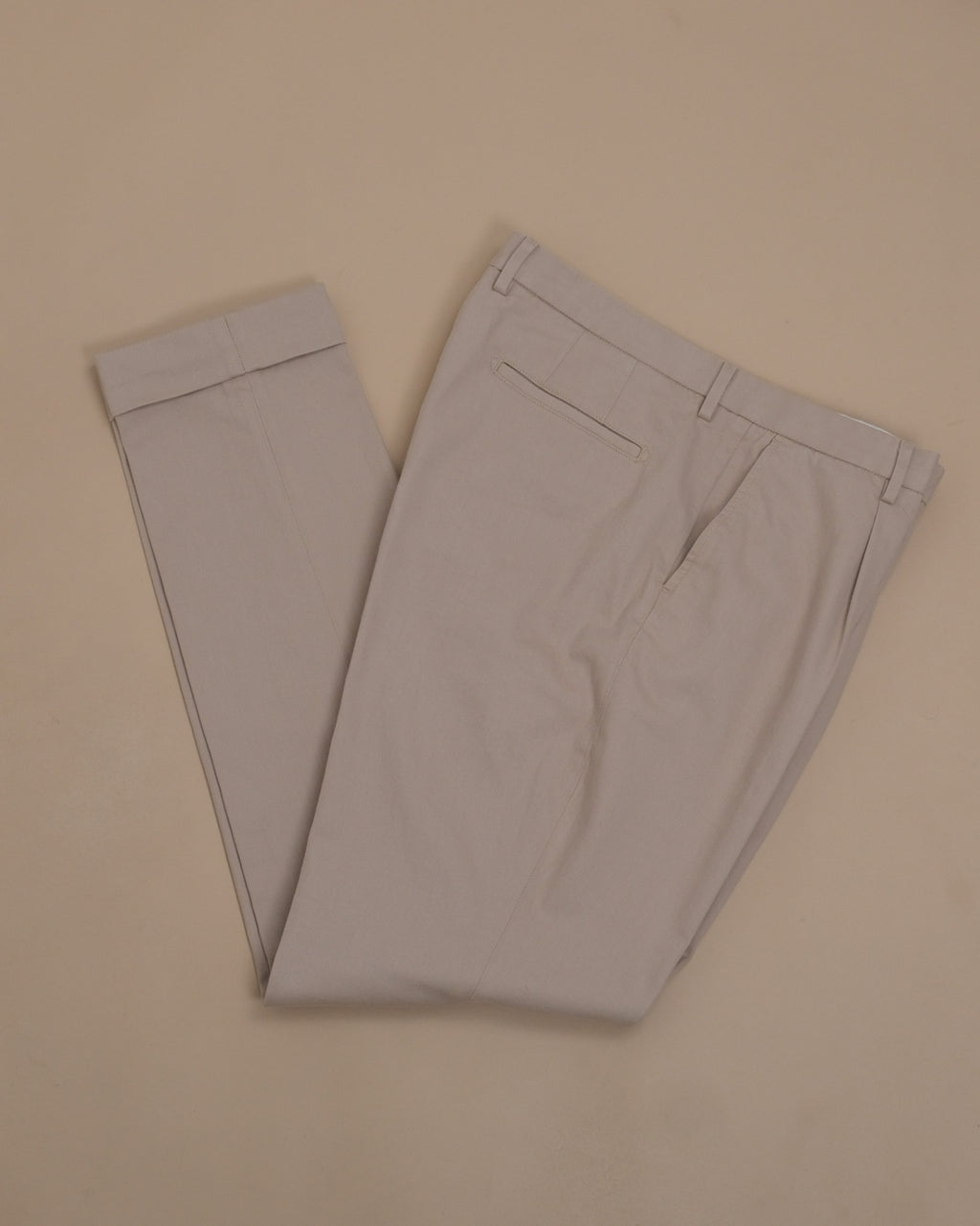 Beige Cotton Twill High-Rise Pleated Trousers