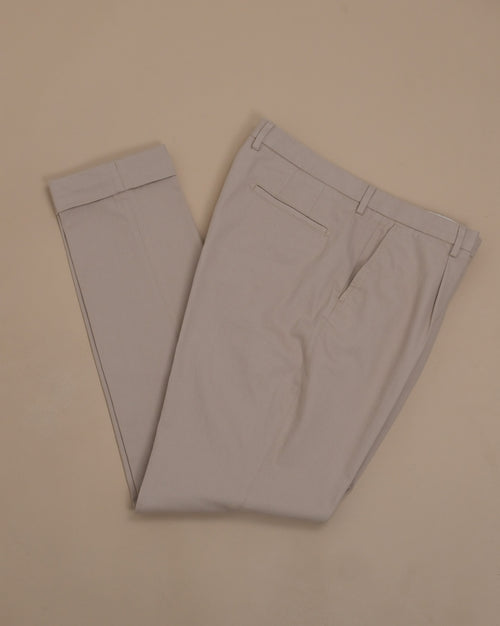 Beige Cotton Twill High-Rise Pleated Trousers