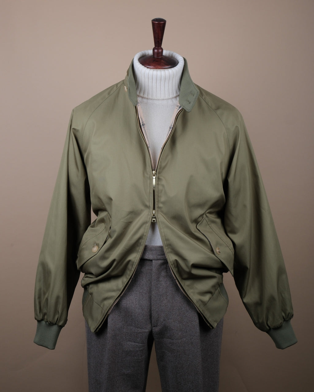 Olive Cotton Gabardine Harrington Jacket