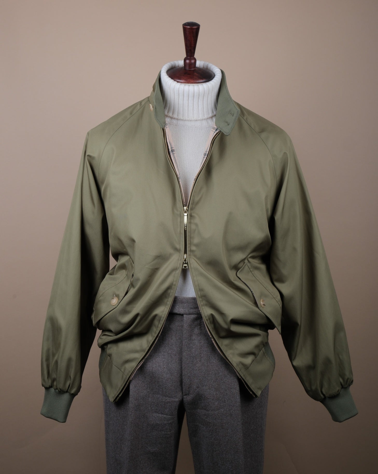 Olive Cotton Gabardine Harrington Jacket