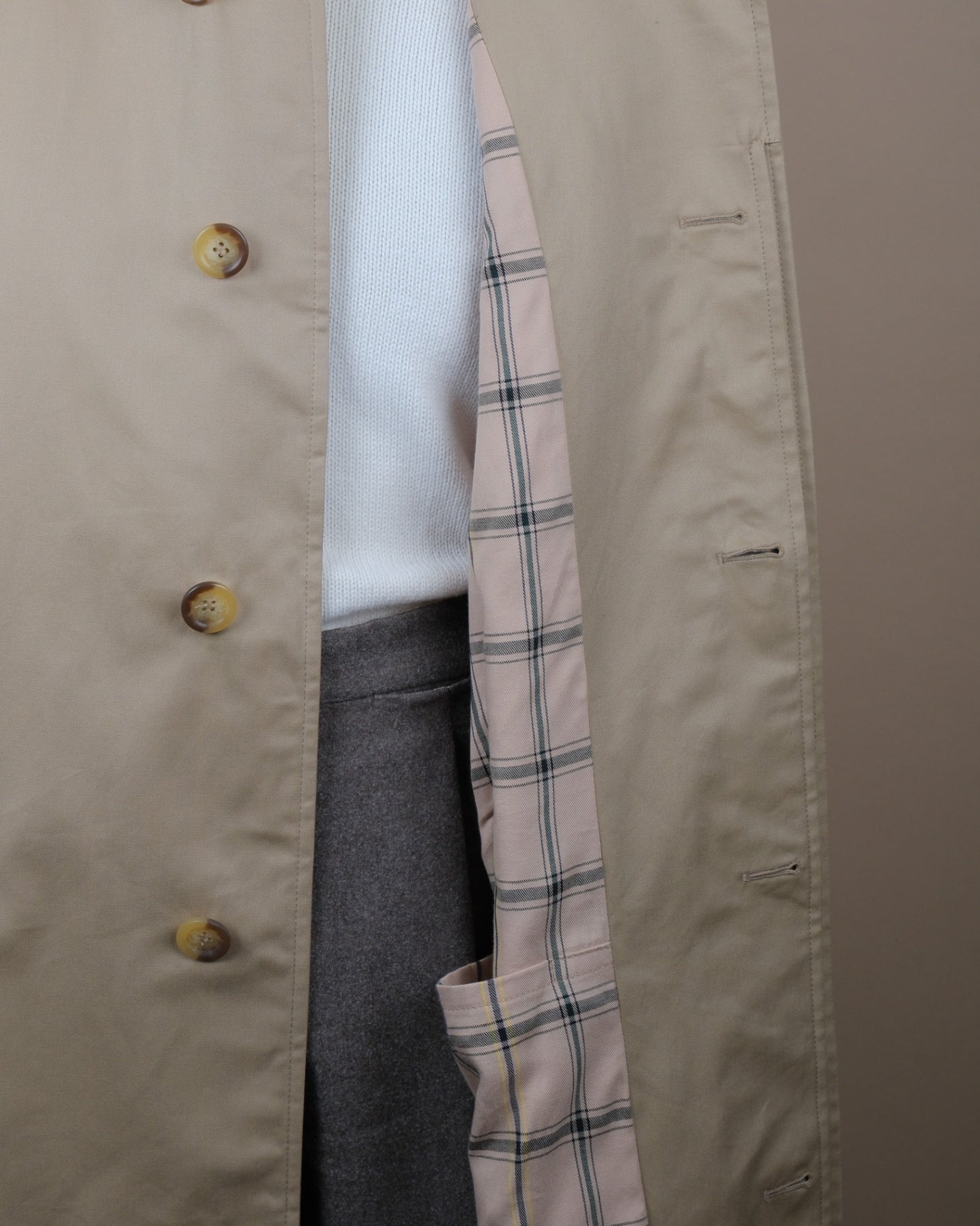 Beige Cotton Gabardine Raglan Raincoat