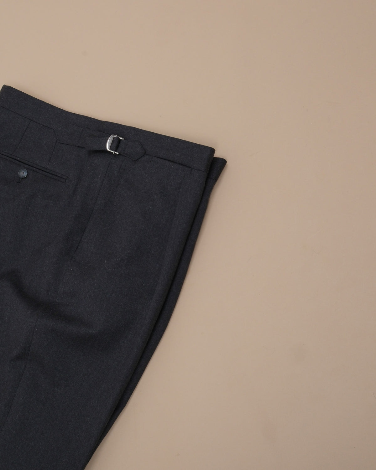 Anthracite Woollen Flannel High-Rise Pleated Trousers