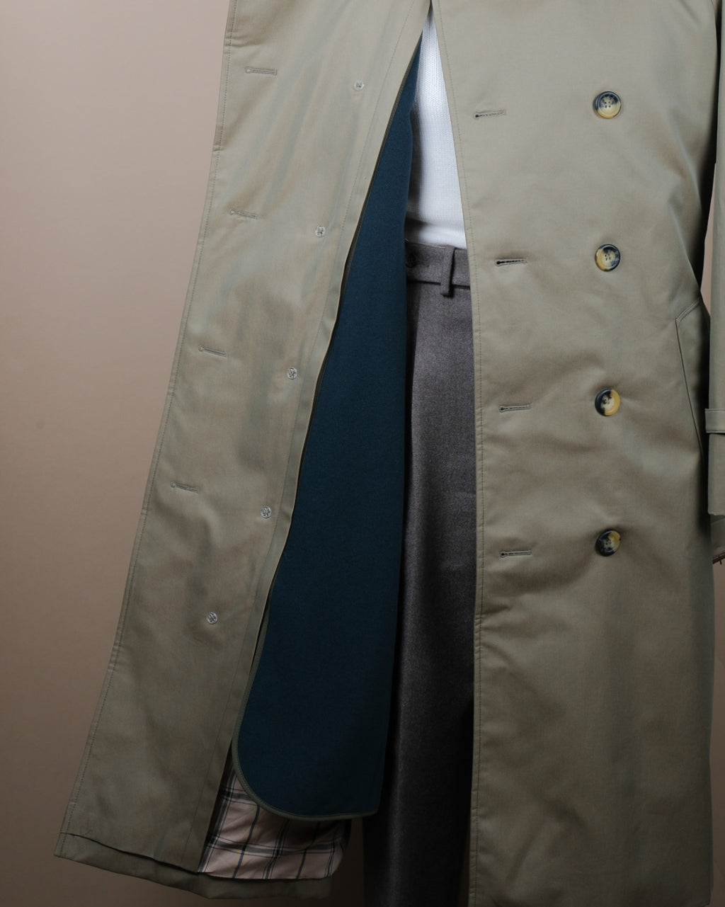 Sage Cotton Gabardine Raglan DB. Trenchcoat