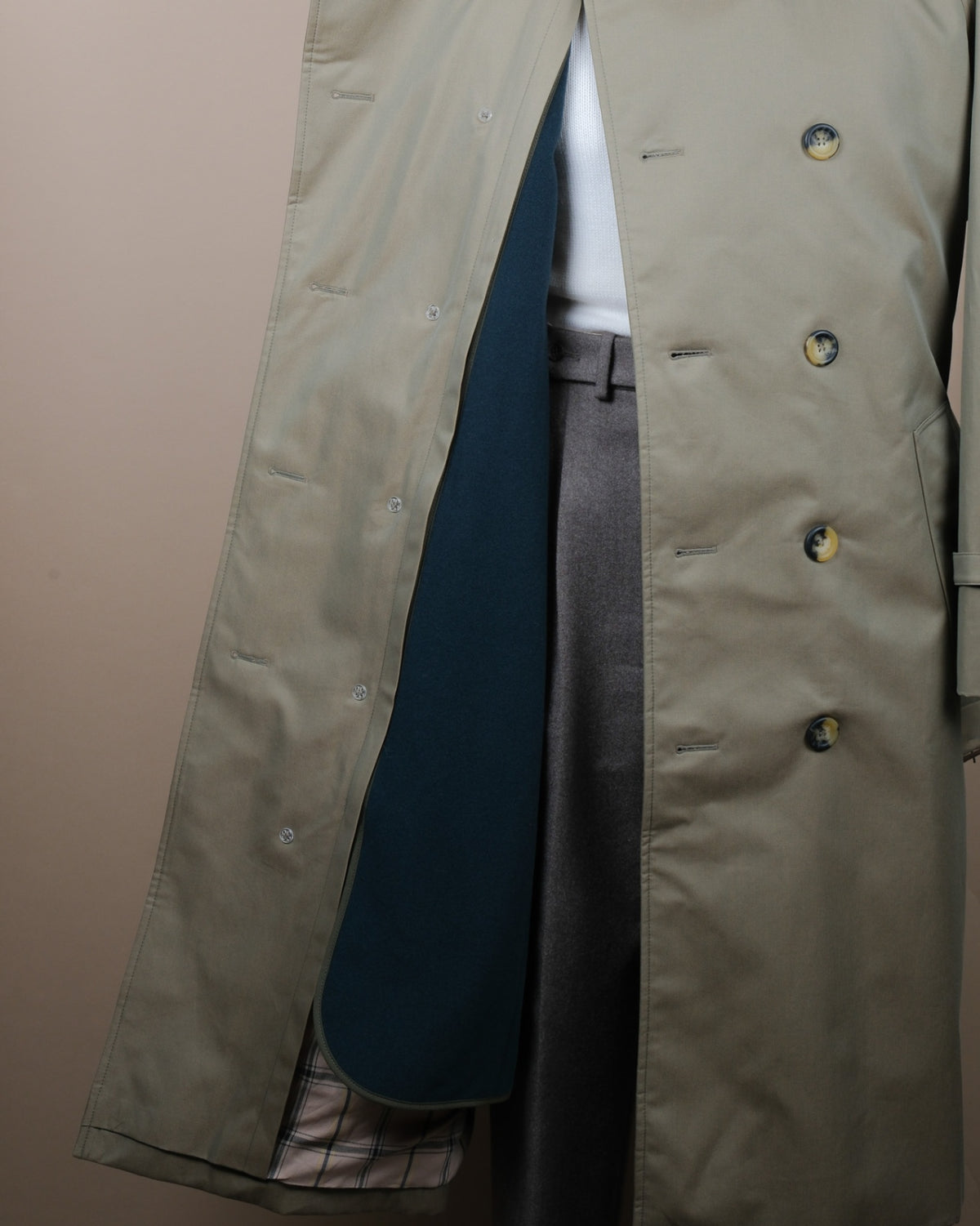 Sage Cotton Gabardine Raglan DB. Trenchcoat