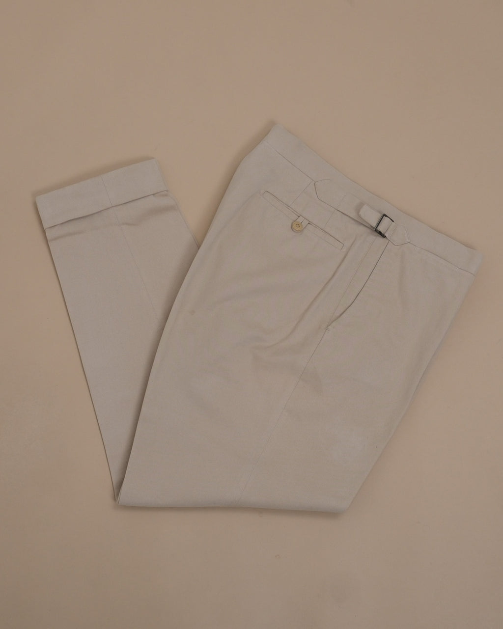Beige Mid-Rise Cotton Twill Slacks