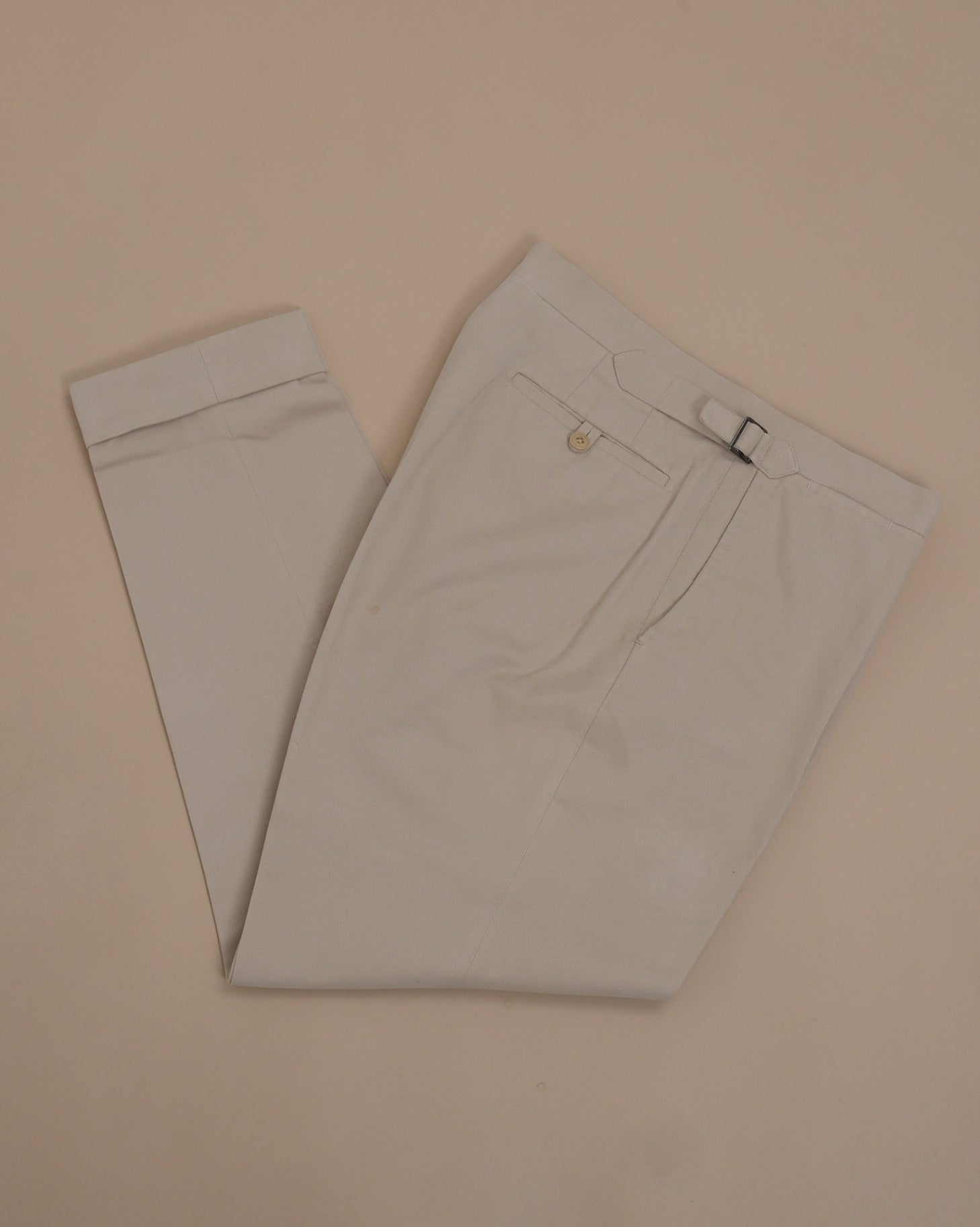 Beige Mid-Rise Cotton Twill Slacks