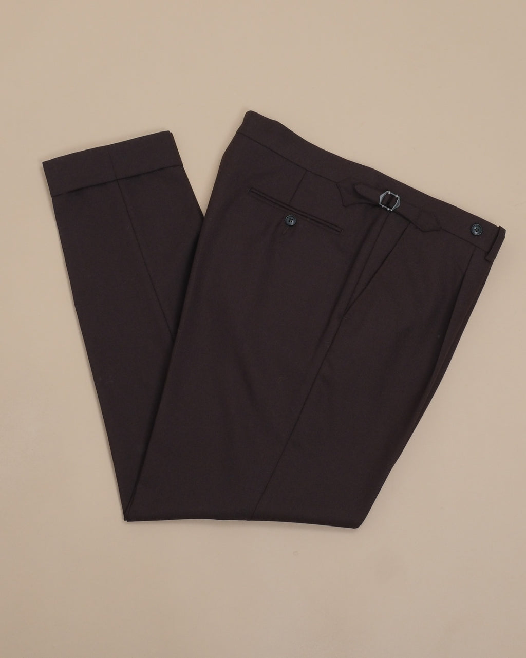 Dark Brown High-Twist Wool High-Rise Pleated Trousers