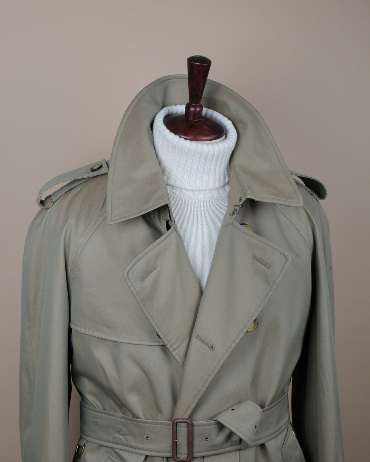 Sage Cotton Gabardine Raglan DB. Trenchcoat