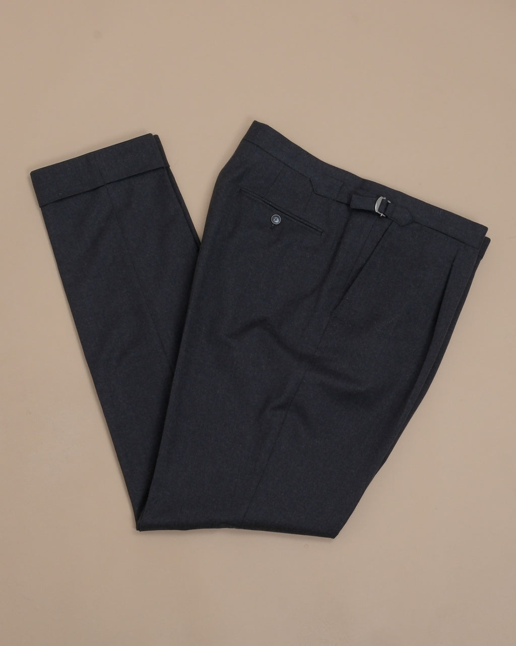 Anthracite Woollen Flannel High-Rise Pleated Trousers