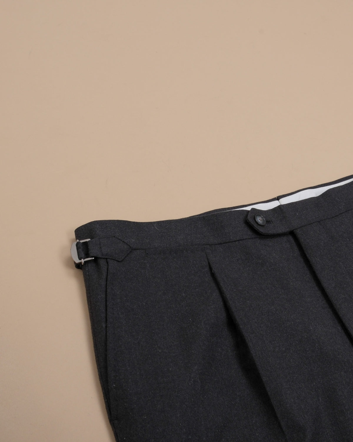 Anthracite Woollen Flannel High-Rise Pleated Trousers