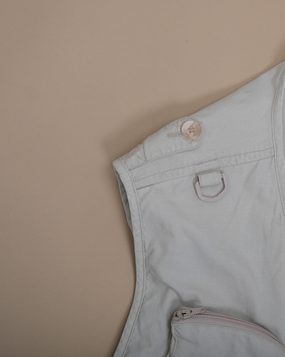 Stone Beige Cotton Utility Vest