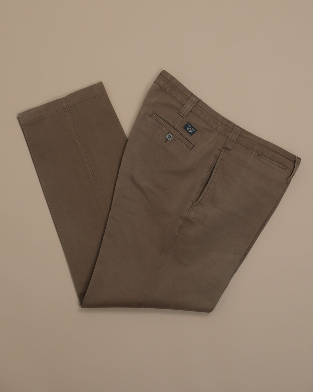 Olive Brown Cotton Twill High-Rise Trousers