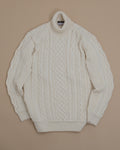 Cream Chunky Merino Cable-Knit Rollneck