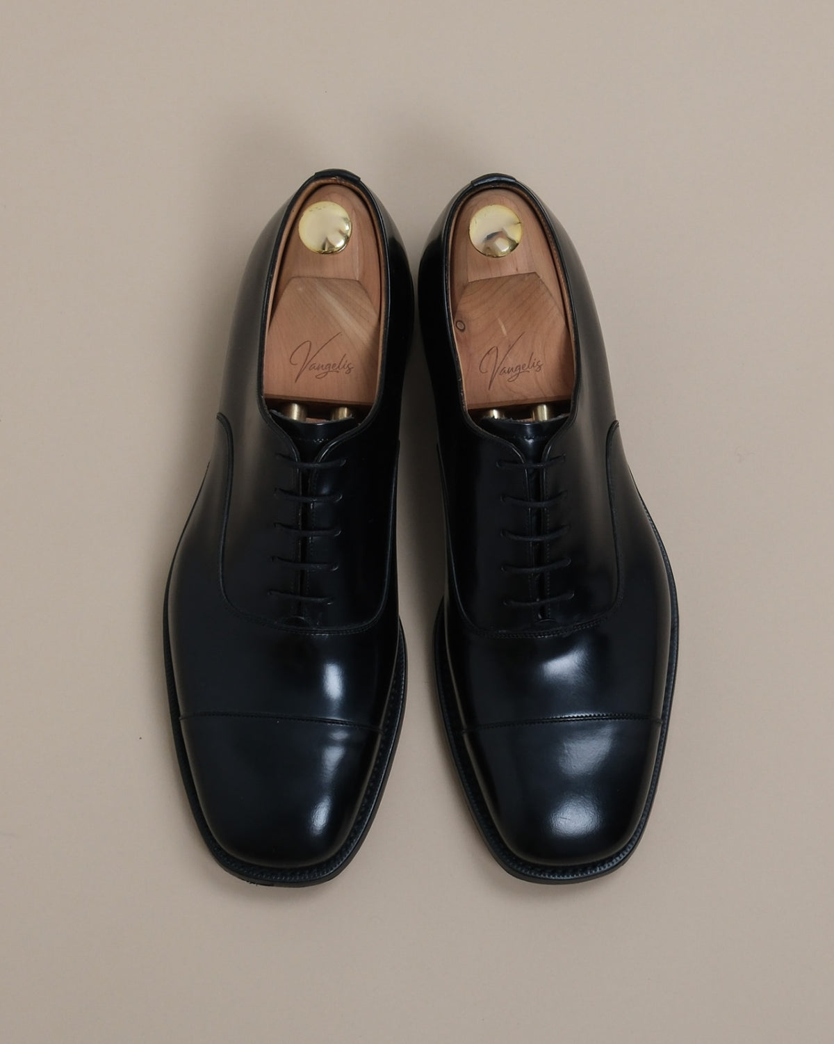 Black Leather Square Cap-Toe Oxfords