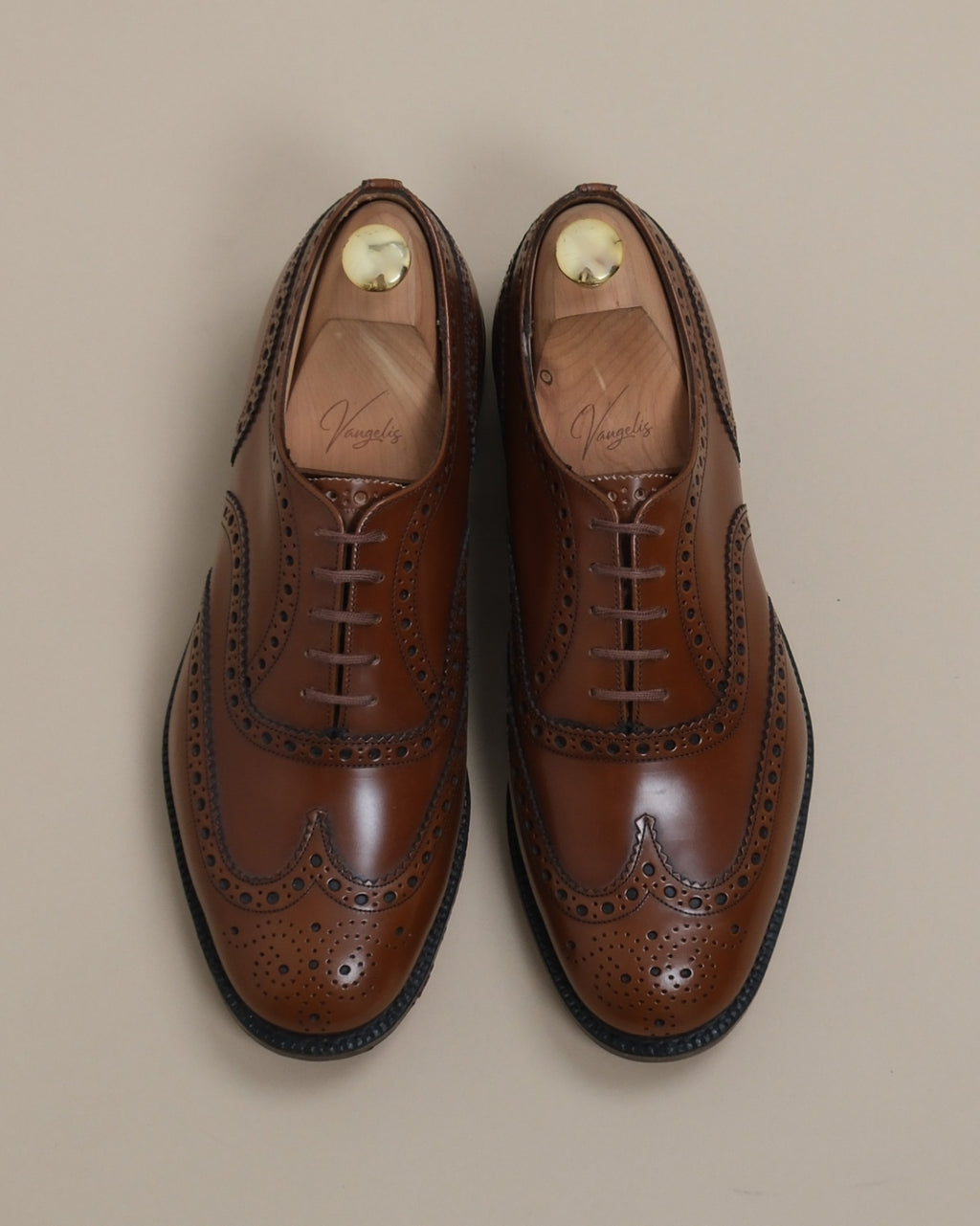 Light Brown Leather Wing-Tip Oxfords
