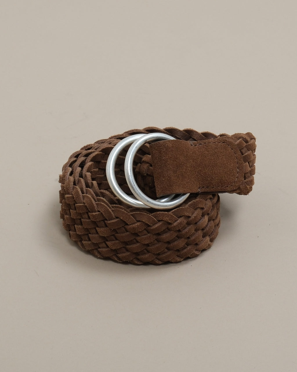 Mocha Suede Braided D-Ring Belt