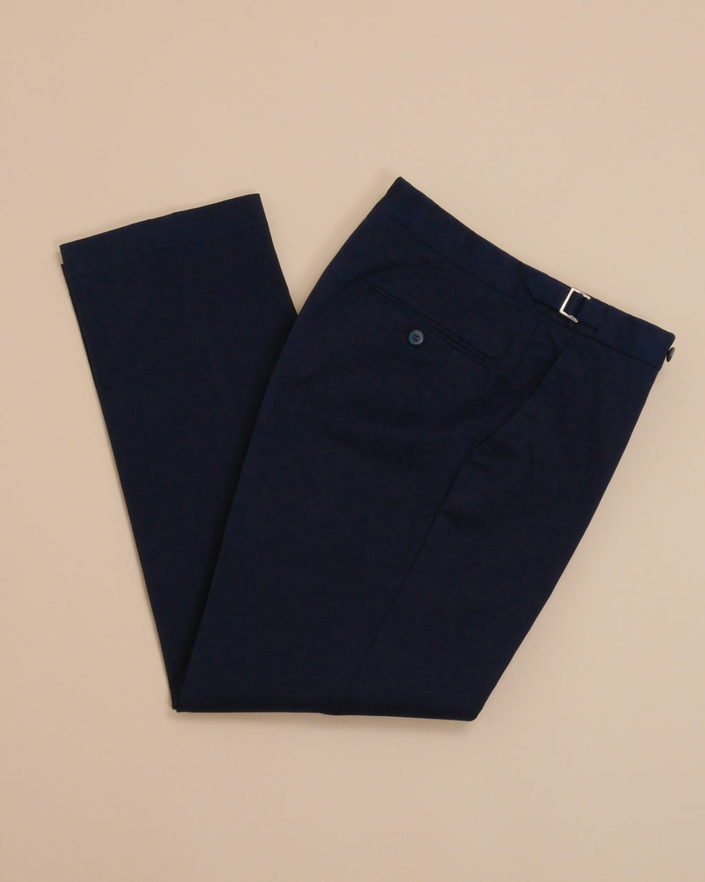 Navy Cotton Twill High-Rise Trousers