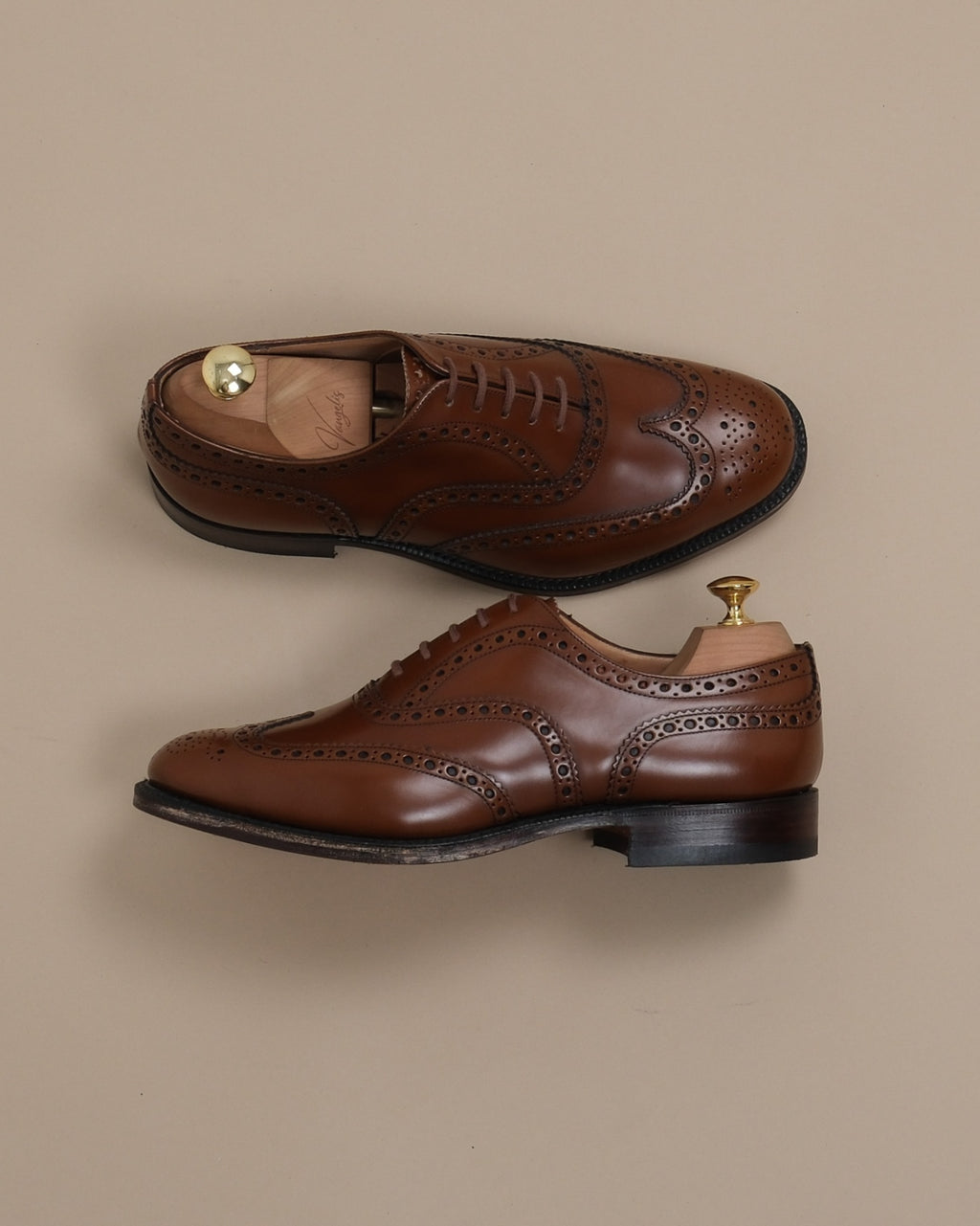 Light Brown Leather Wing-Tip Oxfords