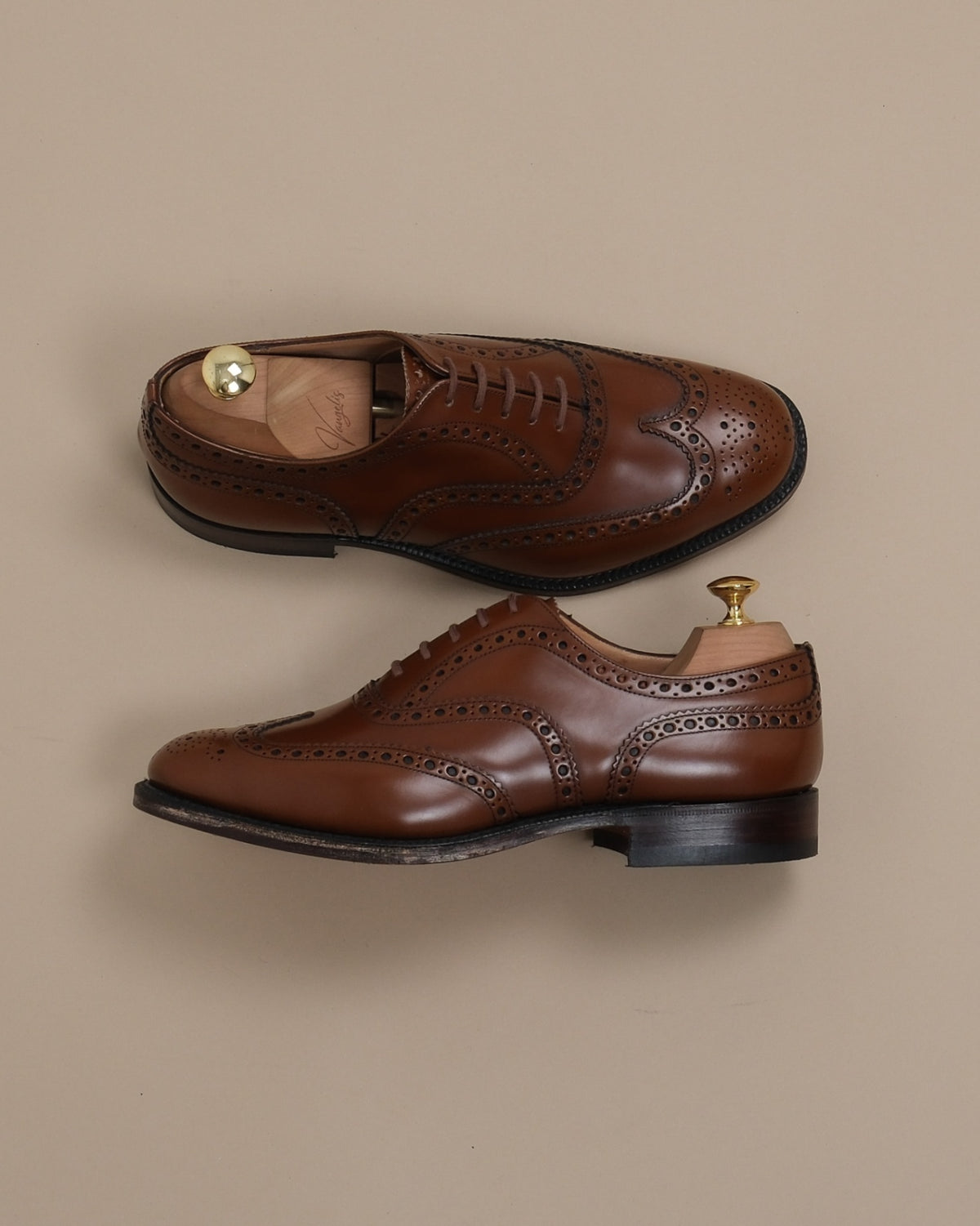 Light Brown Leather Wing-Tip Oxfords