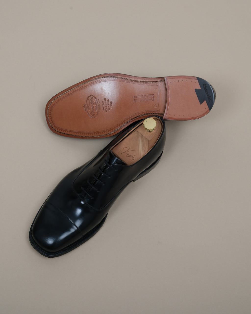 Black Leather Square Cap-Toe Oxfords
