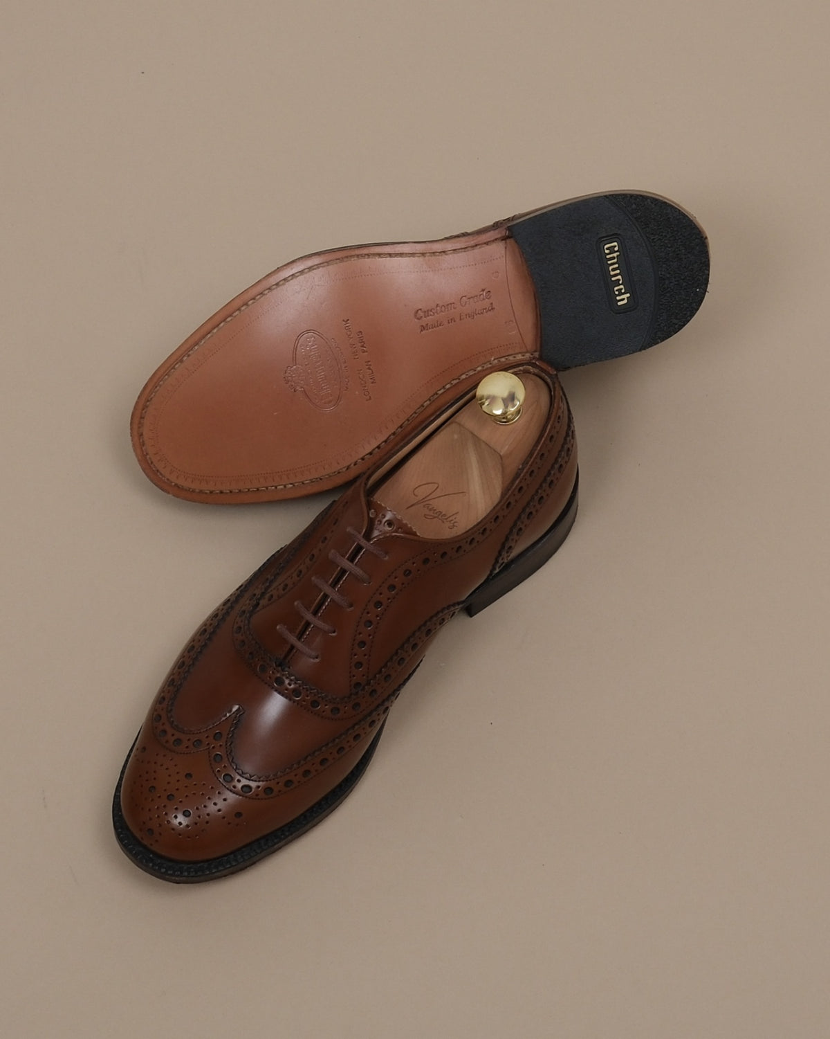 Light Brown Leather Wing-Tip Oxfords