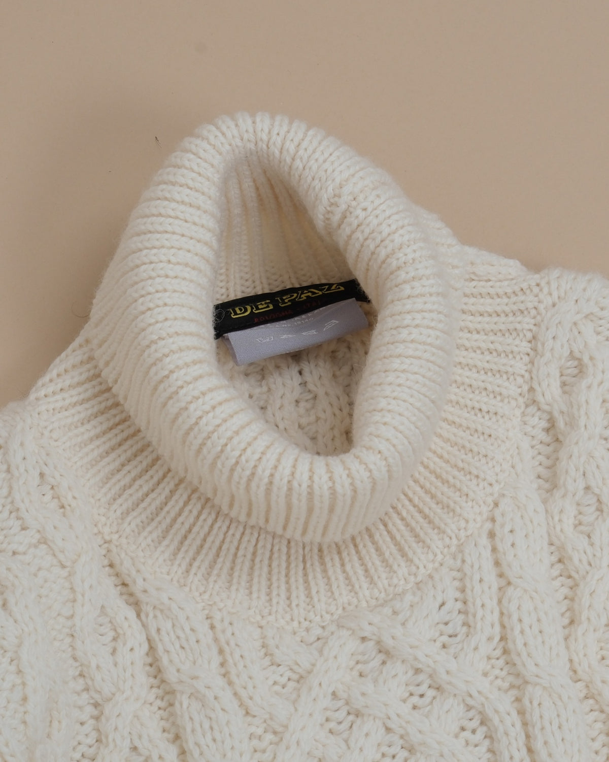 Cream Chunky Merino Cable-Knit Rollneck