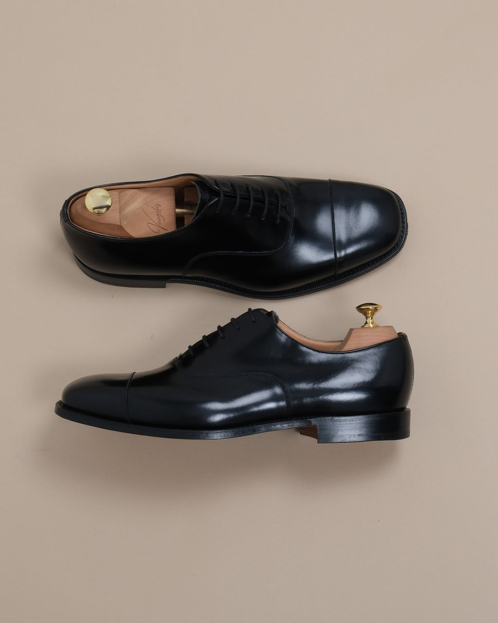 Black Leather Square Cap-Toe Oxfords