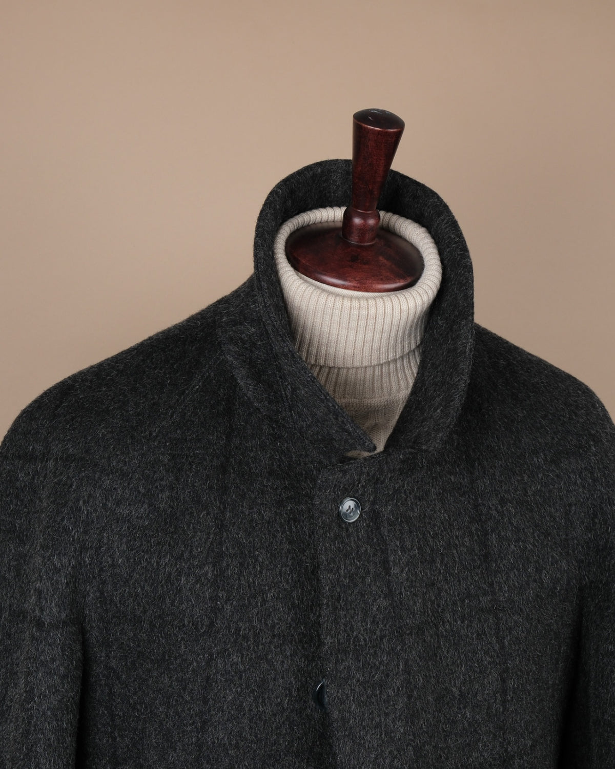Anthracite Windowpane Tweed Belted Raglan Coat