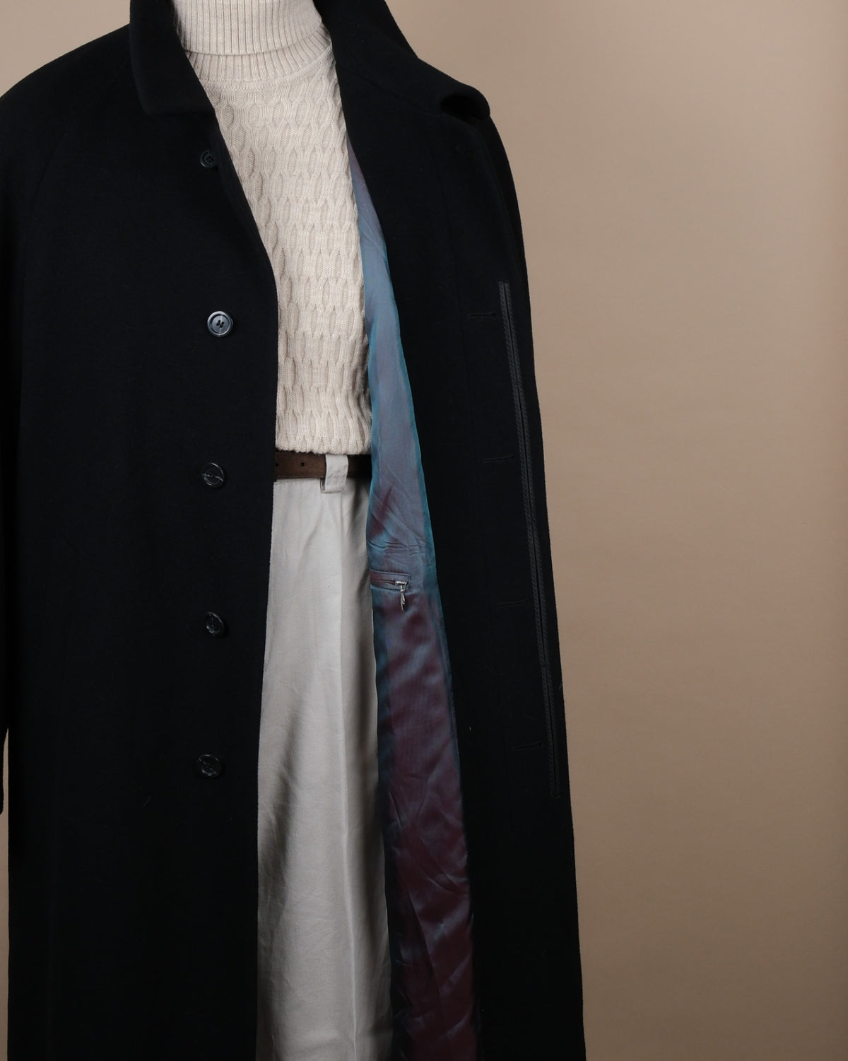 Black Virgin Wool/Nylon/Cashmere Raglan Coat