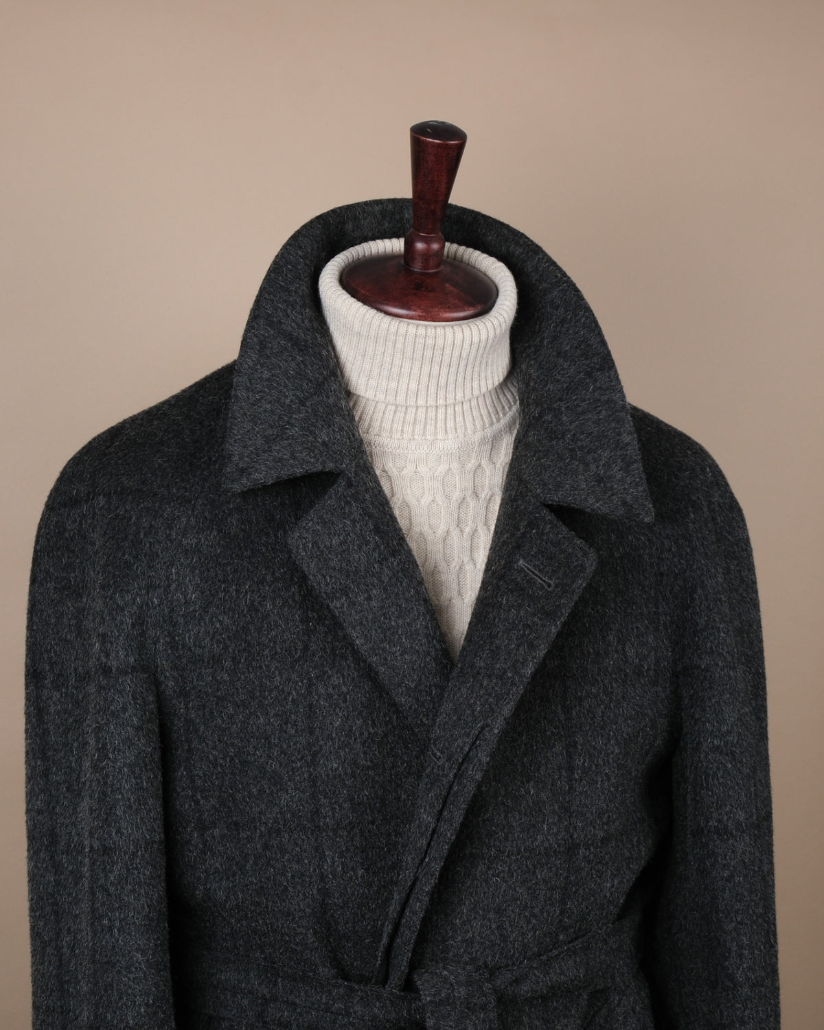 Anthracite Windowpane Tweed Belted Raglan Coat