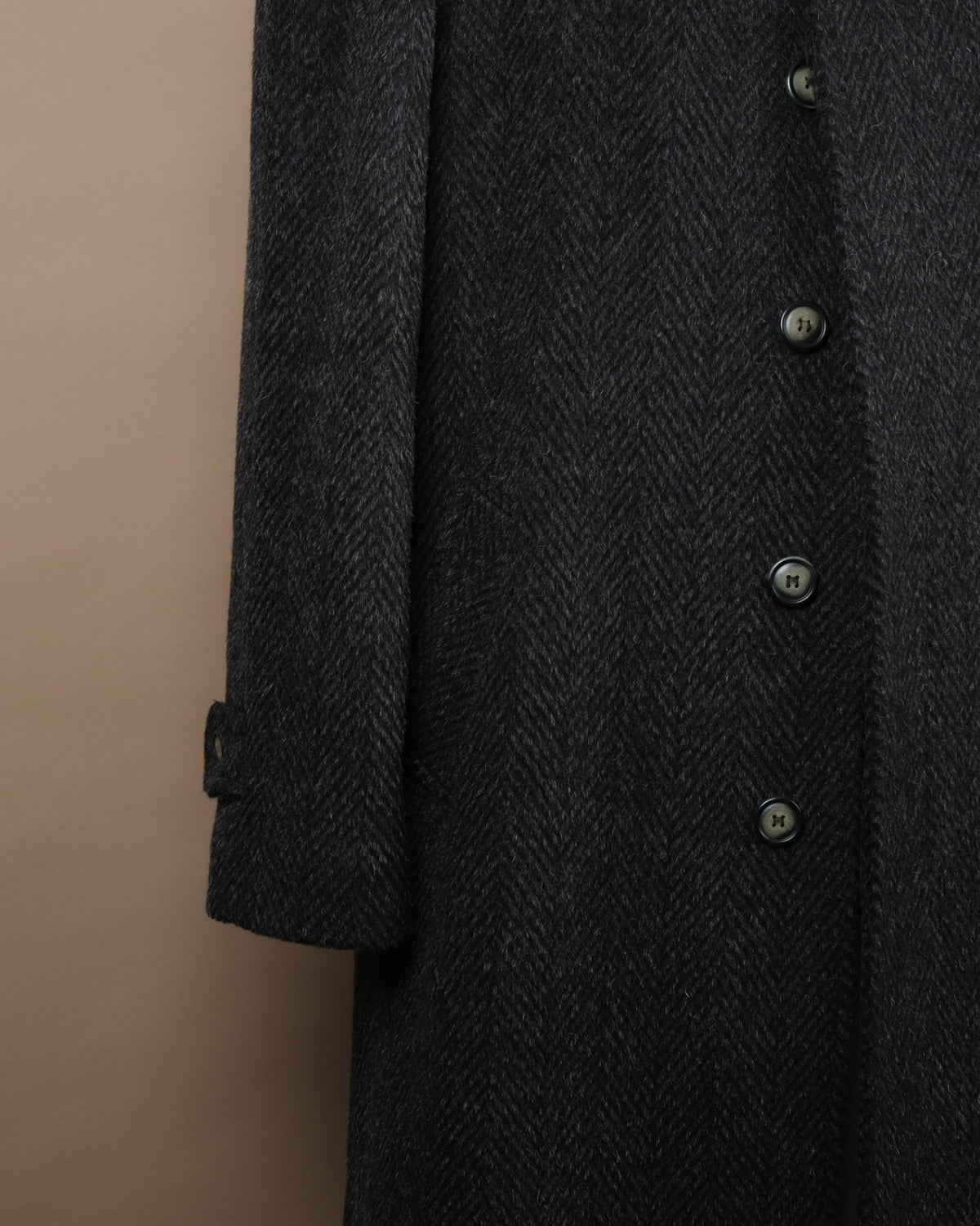 Dark Grey Herringbone Tweed Raglan Coat