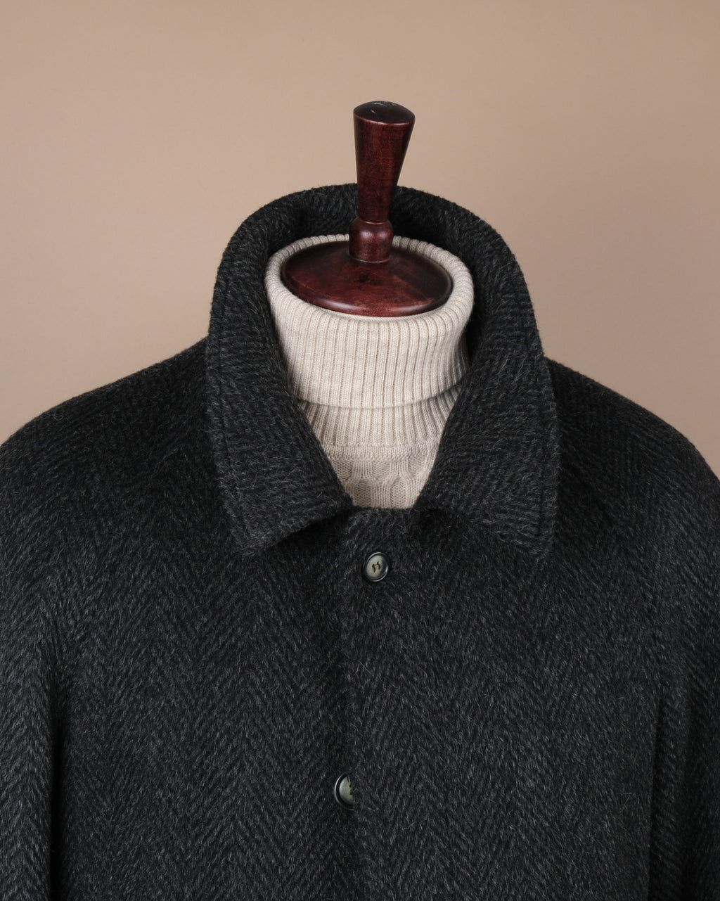 Dark Grey Herringbone Tweed Raglan Coat