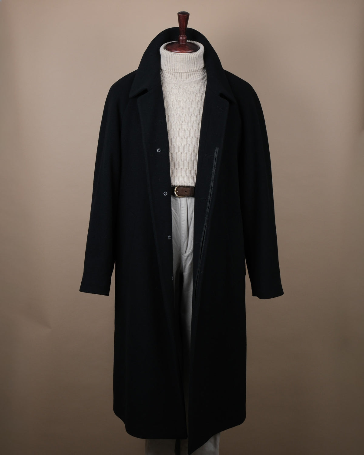 Black Virgin Wool/Nylon/Cashmere Raglan Coat