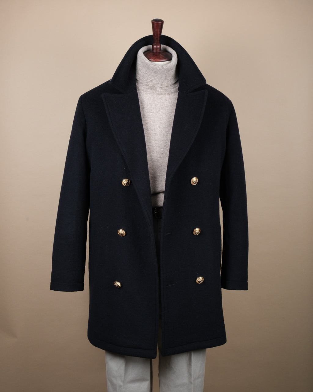 Navy Wool/Cashmere Gold-Button Peacoat