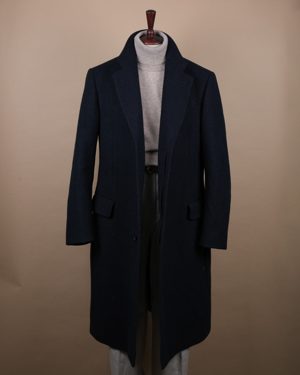 Navy Wool Twill Overcoat